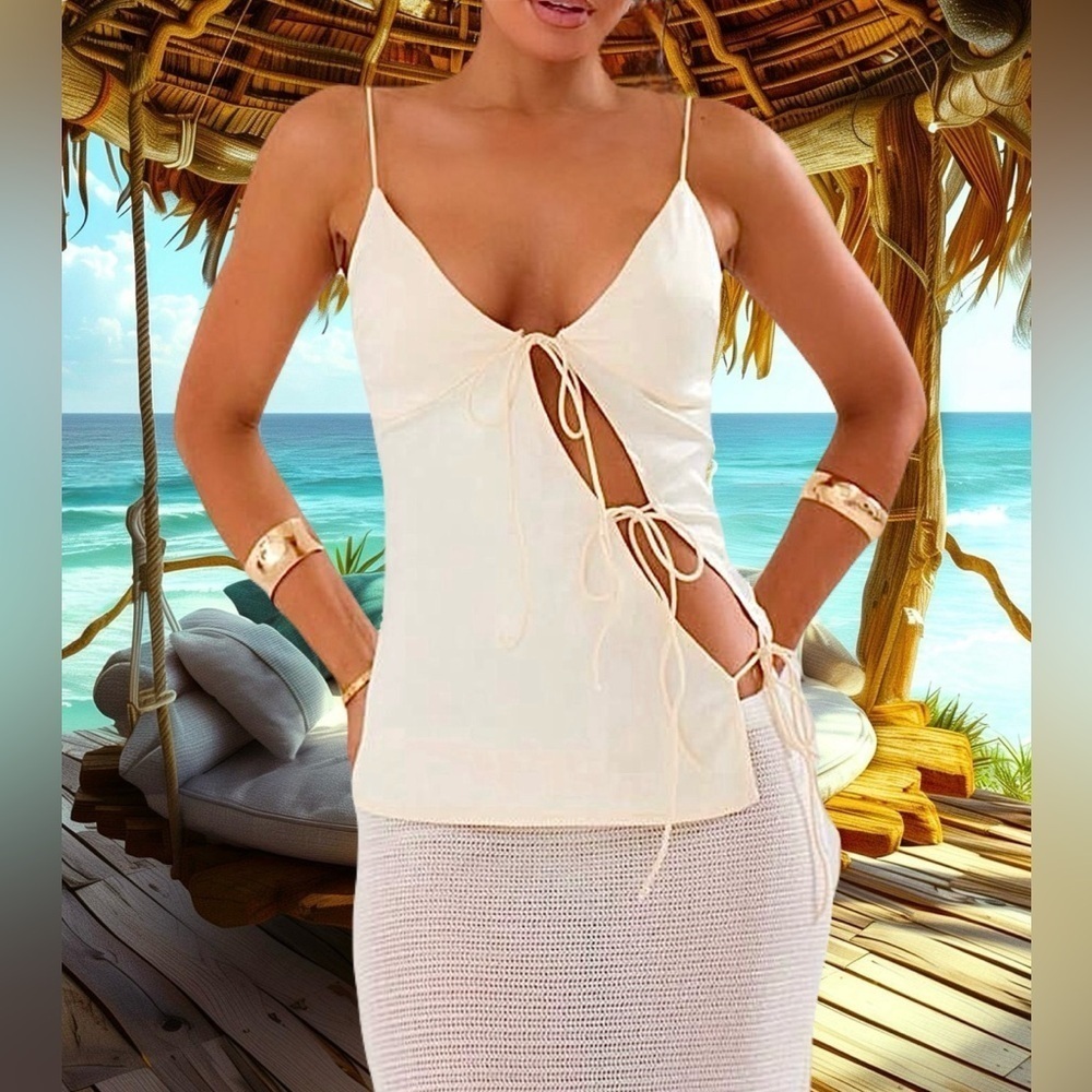 Barbados Classy Satin Tie Front Cami Sexy Summer Top